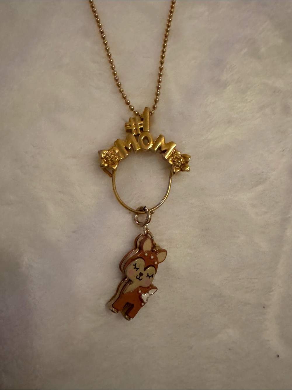 vintage #1 Mom Gold-Tone Pendant Necklace with Deer Charm
